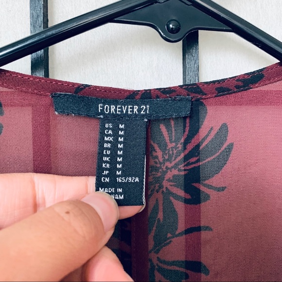 Forever 21 burgandy floral sheer long cardigan M - Picture 4 of 5
